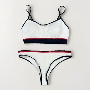 H&M 2 Piece Red White Blue Bikini Swim Suit Size 8 Women's Two Piece